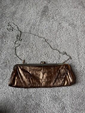 Bijoux Terner Brown Croc Embossed Clutch Shoulder Bag Chain Strap Evening